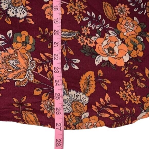 St. Johns Bay Womens Floral Print Long Sleeve Blouse M Burgundy/Orange Rayon Ble - Picture 8 of 9
